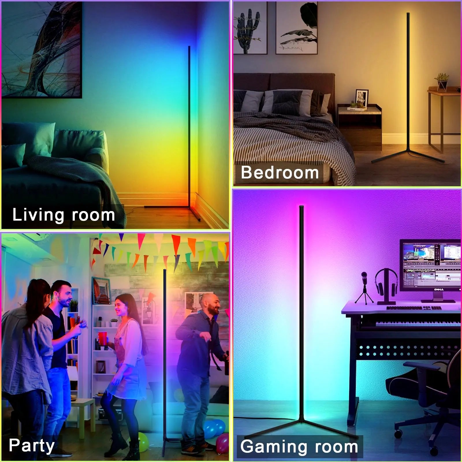 RGB Corner Floor Lamp 16 Million Color Music Sync Changing LED Corner Lamp with Remote & APP Control Smart Modern Floor Lamp