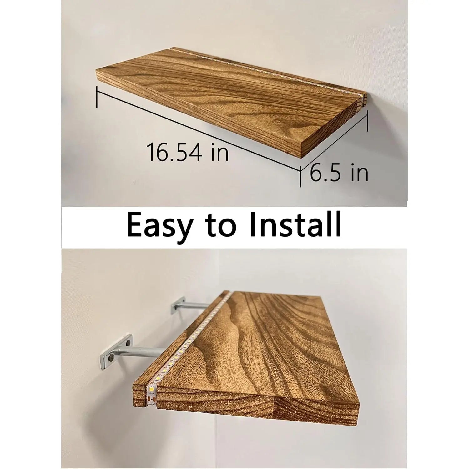 Floating Shelves for Wall Decor Wall Mounted Shelves with LED Lights Set of 2, Sturdy Rustic Shelves Farmhouse Shelf Hanging for Bedroom, Bathroom, Living Room, Kitchen ( Powwer)