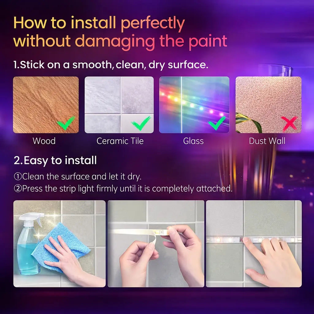 100FT 50FT Smart LED Light Strip RGB Color Changing Music Sync Strip Lights with App & Remote Control for Bedroom Indoor Lighting Decoration Modern