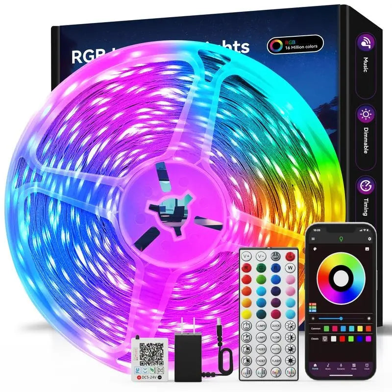 100FT 50FT Smart LED Light Strip RGB Color Changing Music Sync Strip Lights with App & Remote Control for Bedroom Indoor Lighting Decoration Modern