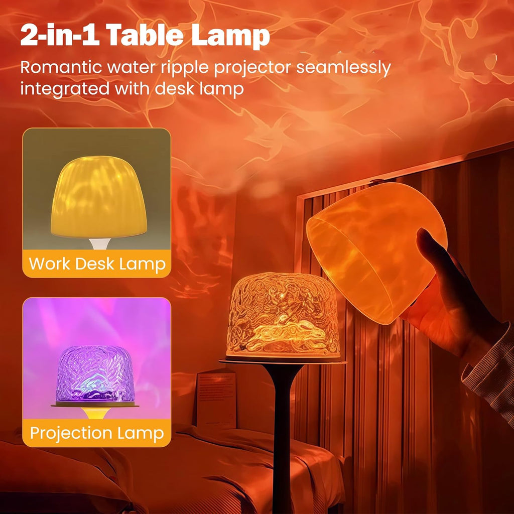 Cordless Lamp,Led Lights,Ocean Wave Projector Light,16-Color Touch Dimmable Bedside Lamps,Ambient Lighting for Bathroom,Inside Shower,Bathtub,Room Decor Aesthetic