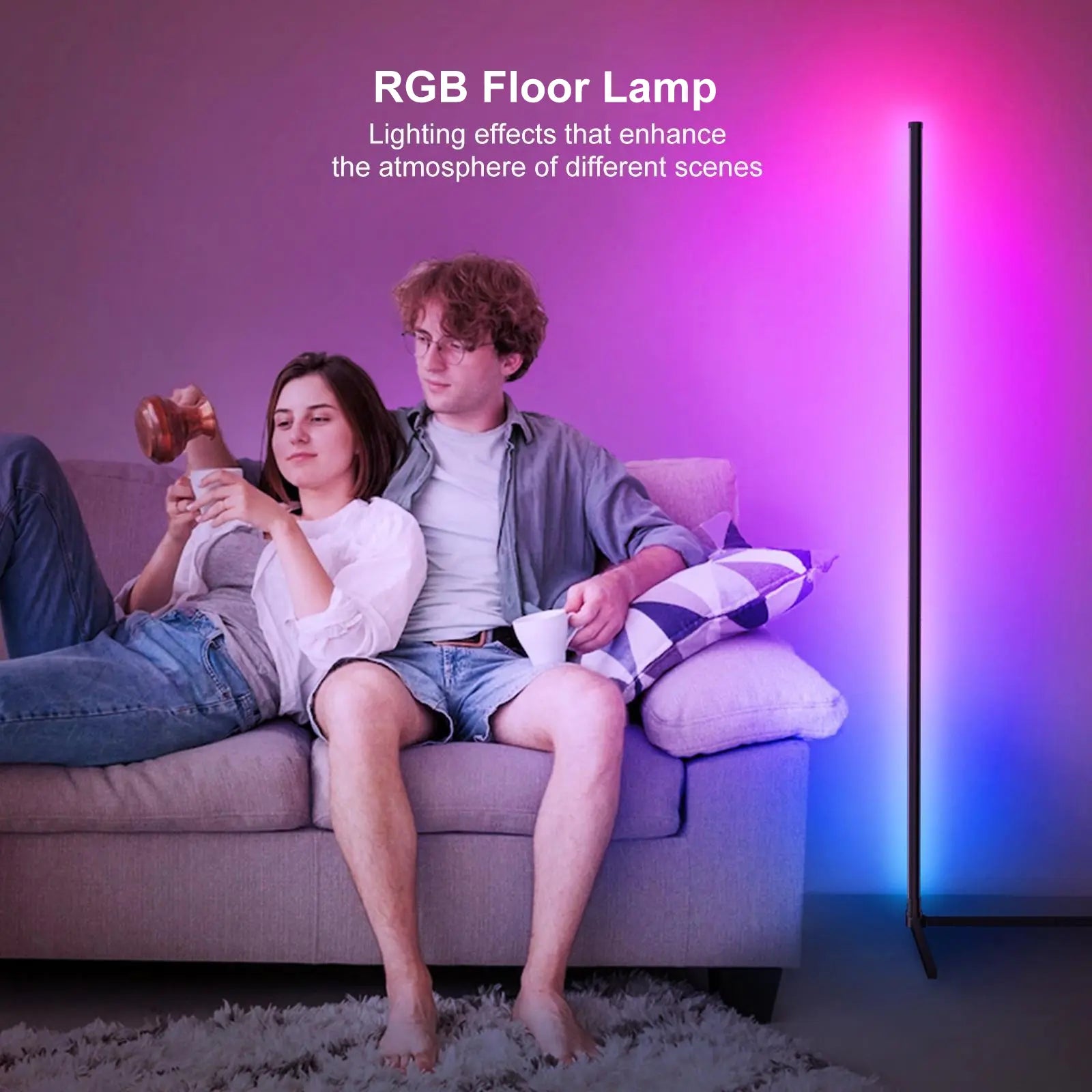 RGB Corner Floor Lamp 16 Million Color Music Sync Changing LED Corner Lamp with Remote & APP Control Smart Modern Floor Lamp