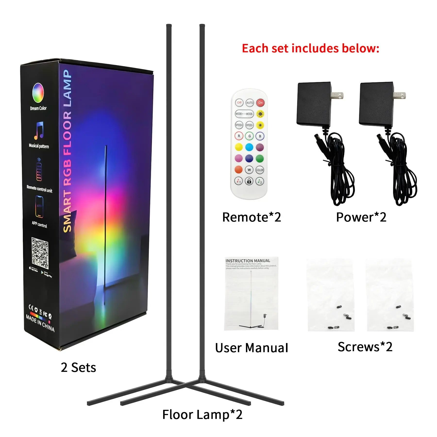 RGB Corner Floor Lamp 16 Million Color Music Sync Changing LED Corner Lamp with Remote & APP Control Smart Modern Floor Lamp