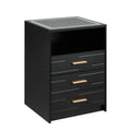 EROMMY Modern Night Stand - Smart LED Bedside Table with Adjustable Leds, Wireless Charging, USB & Type-C Ports, Drawers, Black and Gold Indoor Bedroom Furniture, Nightstand