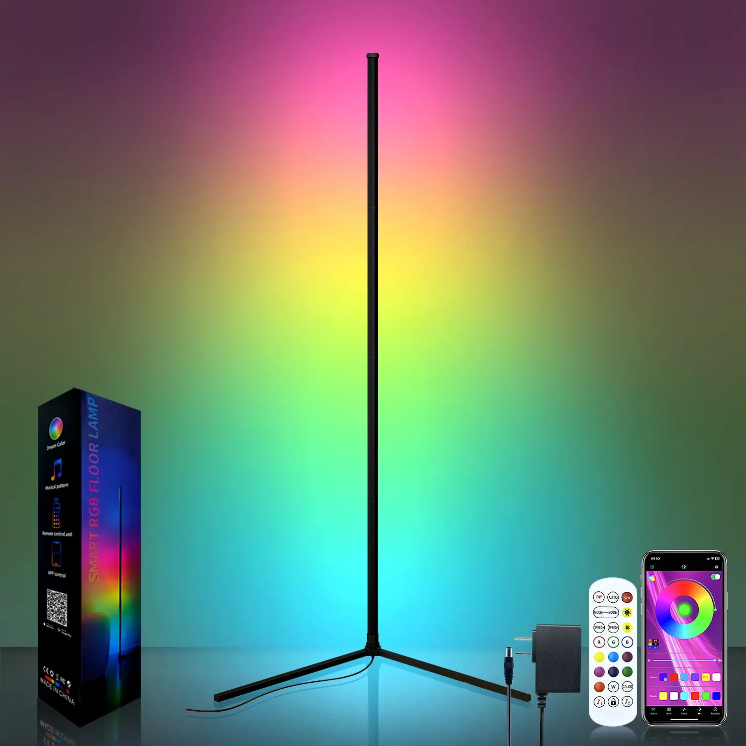 RGB Corner Floor Lamp 16 Million Color Music Sync Changing LED Corner Lamp with Remote & APP Control Smart Modern Floor Lamp